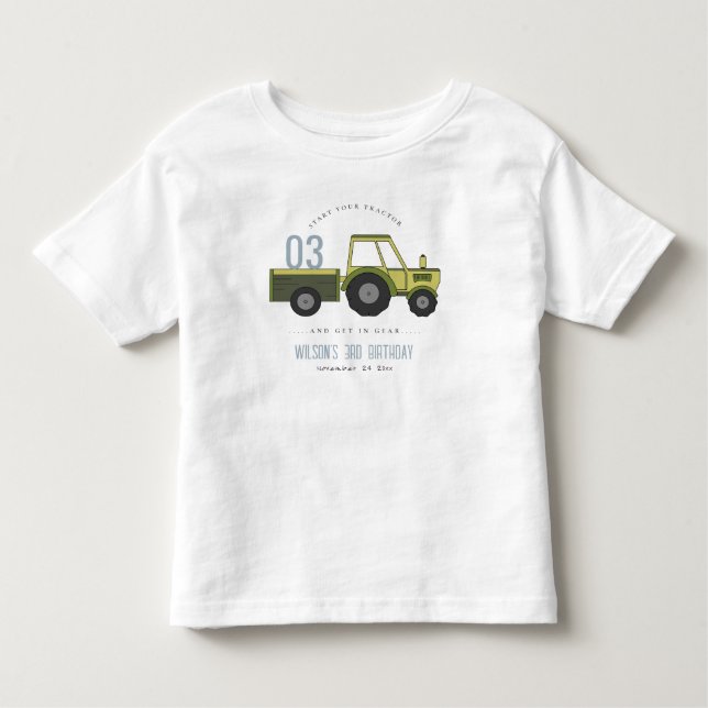 Cute Grönt Blue Farm Tractor Kids any Age Birday T Shirt (Framsida)