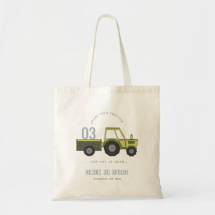 Cute Grönt Blue Farm Tractor Kids any Age Birday Tygkasse