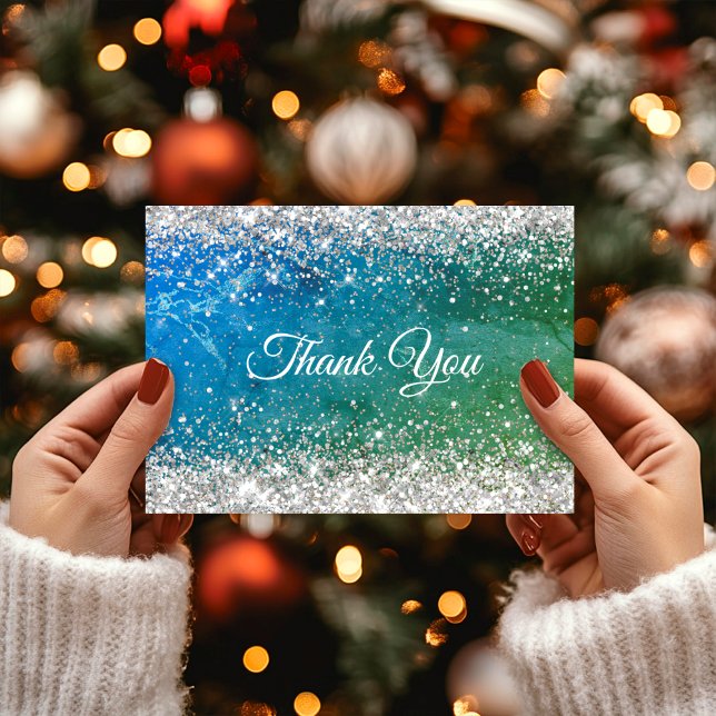 Cute grönt blue faux guld glitter monogram tack kort (Skapare uppladdad)