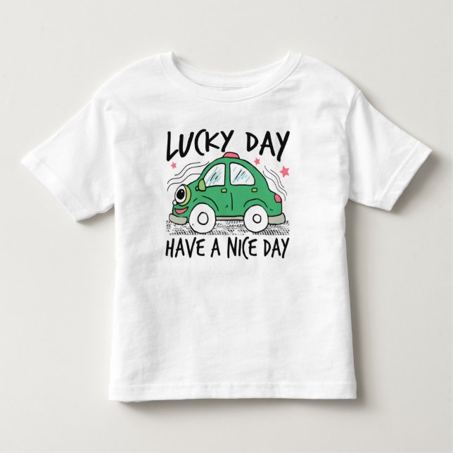 Cute Grönt Car Lucky Day Småbarn T-Shirt (Framsida)