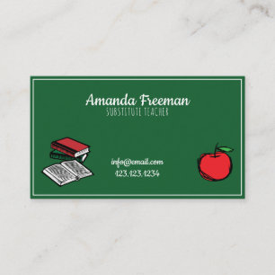 Cute Grönt Chalkboard och Apple Supple Teacher Visitkort