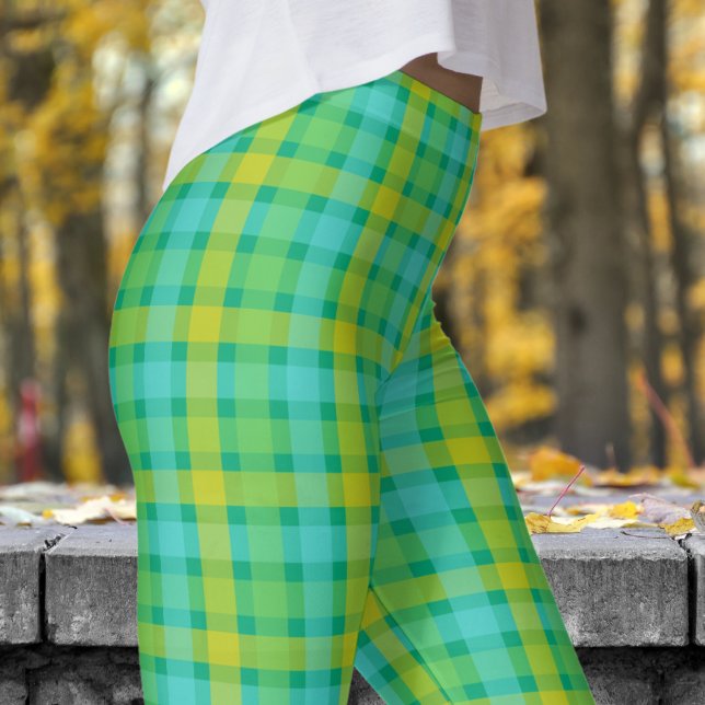 Cute Grönt Check Mönster Leggings (Cute Green Check Pattern Leggings)