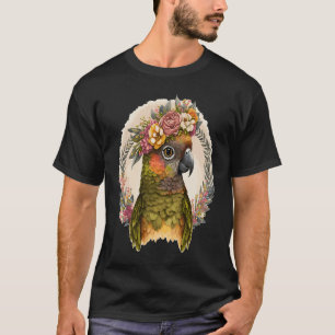 Cute Grönt Cheek Conure Parrot Bird Flower Krona P T Shirt