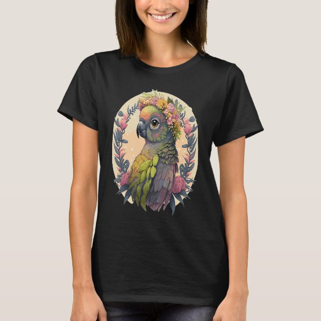 Cute Grönt Cheek Conure Parrot Bird Flower Krona P T Shirt (Framsida)