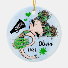 Cute Grönt CheerLeader Girl Ornament Brown Hair