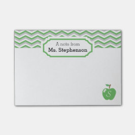Cute Grönt Chevron Apple Monogrammed Teacher Note Post-it Block