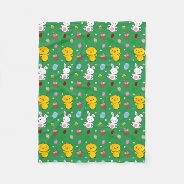 Cute grönt chick bunny ägg basket påsk mönster fleecefilt (Framsidan)