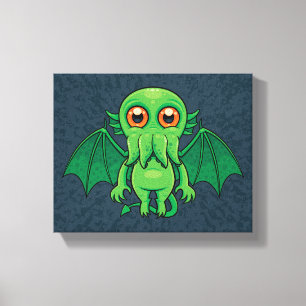 Cute Grönt Cthulhu Monster Canvastryck