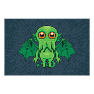 Cute Grönt Cthulhu Monster Fototryck