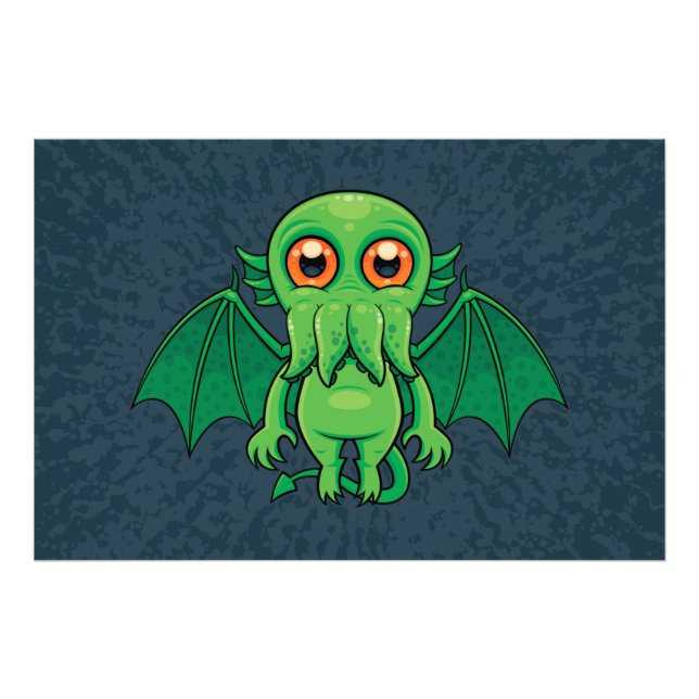 Cute Grönt Cthulhu Monster Fototryck (Framsidan)