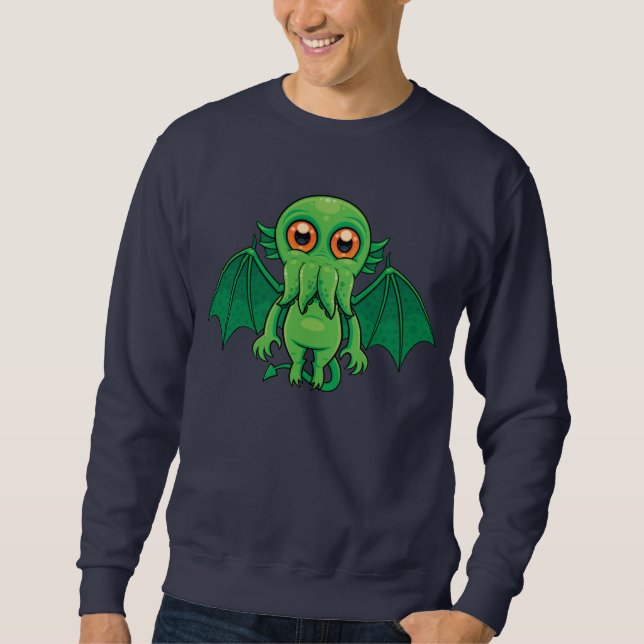 Cute Grönt Cthulhu Monster Lång Ärmad Tröja (Framsida)
