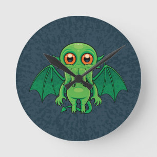 Cute Grönt Cthulhu Monster Rund Klocka