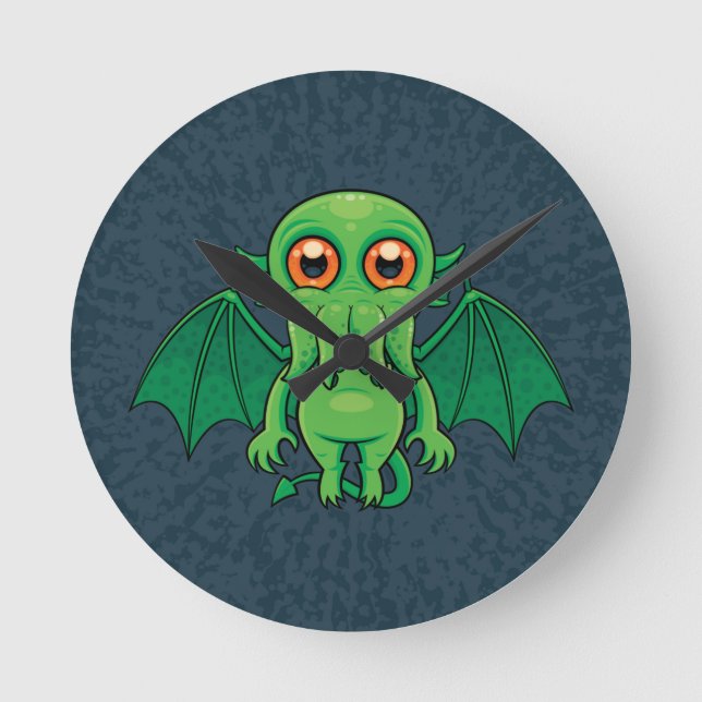 Cute Grönt Cthulhu Monster Rund Klocka (Framsida)
