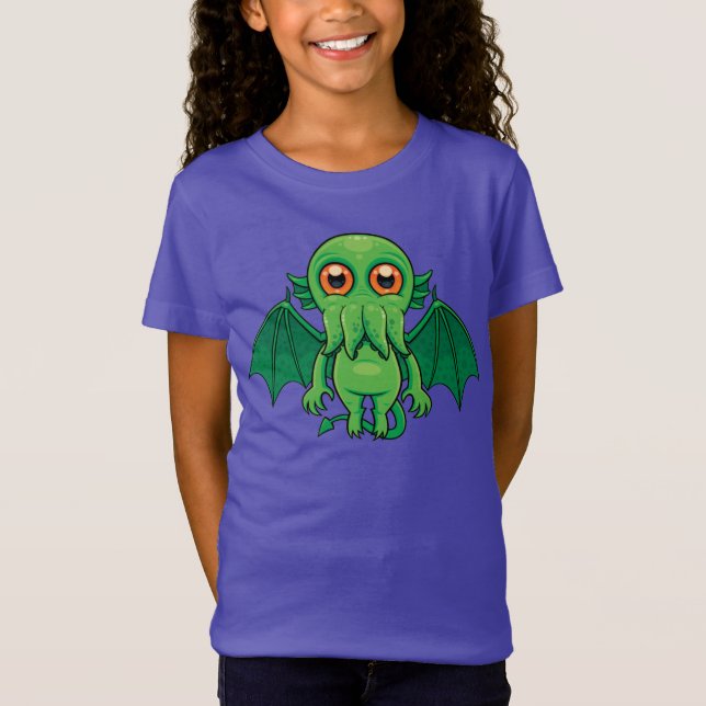 Cute Grönt Cthulhu Monster T Shirt (Framsida)