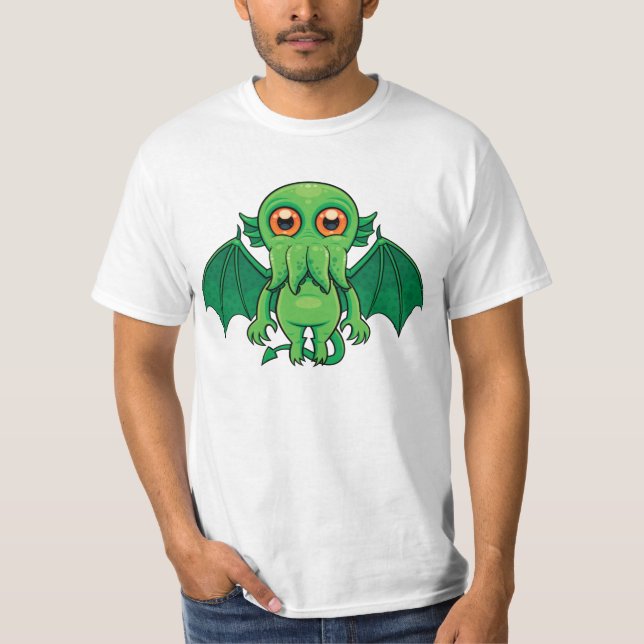 Cute Grönt Cthulhu Monster T Shirt (Framsida)