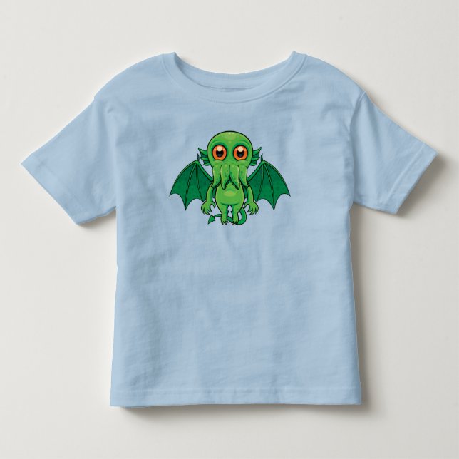 Cute Grönt Cthulhu Monster T Shirt (Framsida)