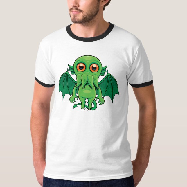 Cute Grönt Cthulhu Monster T Shirt (Framsida)