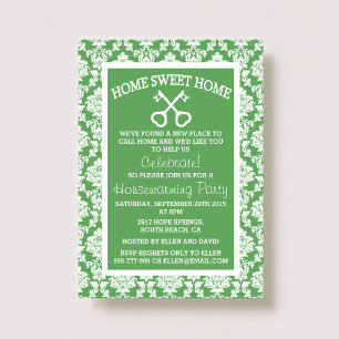 Cute Grönt Damask Home Sweet Home Houseuppvärmning Inbjudningar