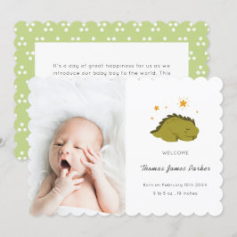 Cute Grönt Dinosaur Baby Birth Meddelande