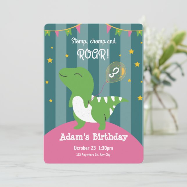 Cute Grönt Dinosaur Baby Birthday Call Inbjudningar (Stående Fram)