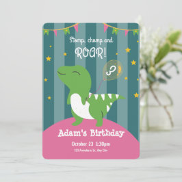 Cute Grönt Dinosaur Baby Birthday Call Inbjudningar