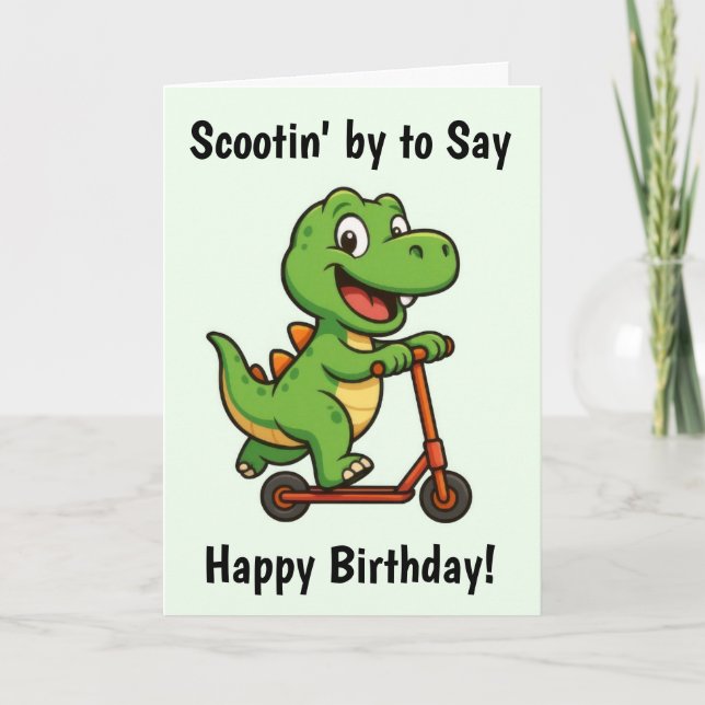 Cute Grönt Dinosaur Birthday Card Kort (Framsida)