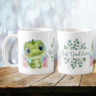 Cute Grönt Dinosaur Blommigt Best Pappa någonsin Kaffemugg