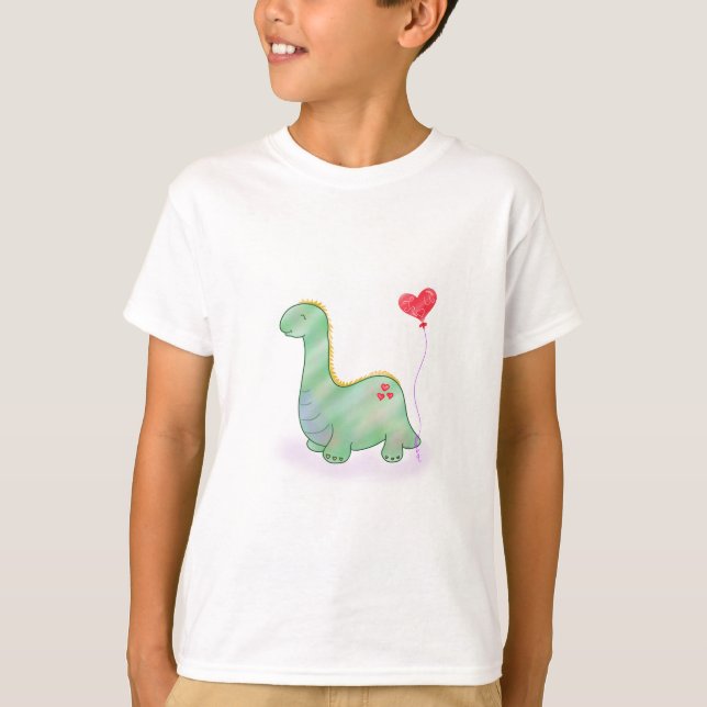 Cute Grönt Dinosaur med hjärtballong | T Shirt (Framsida)