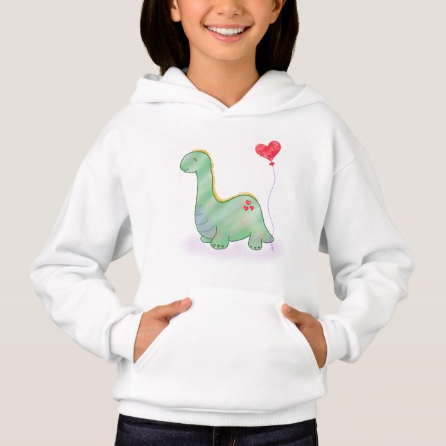 Cute Grönt Dinosaur med hjärtballong | T Shirt (Framsida)