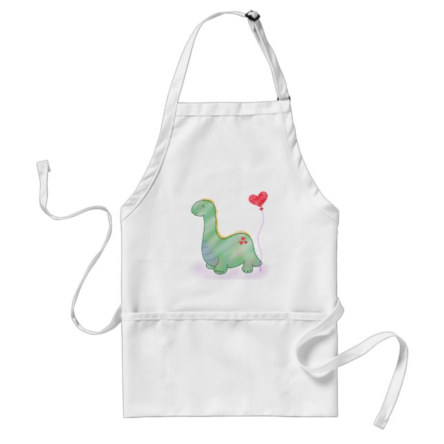 Cute Grönt Dinosaur med I Kärlek Du Hjärtat Balloo Förkläde (Framsidan)