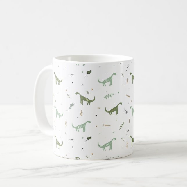 Cute Grönt Dinosaur Mönster Kaffemugg (Framsida vänster)