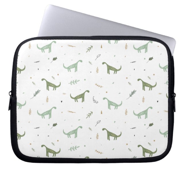 Cute Grönt Dinosaur Mönster Laptop Fodral (Framsidan)