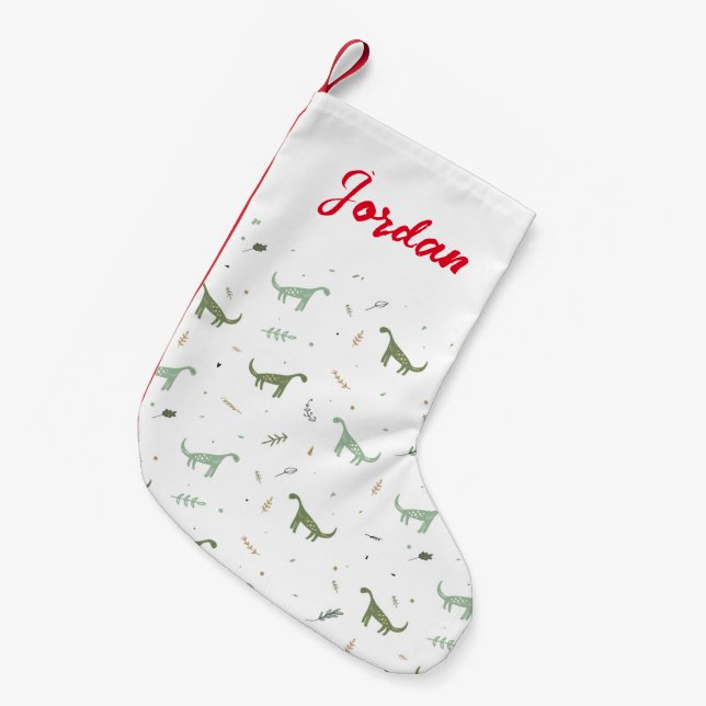 Cute Grönt Dinosaur Mönster Liten Julstrumpa (Framsidan (Hängande))