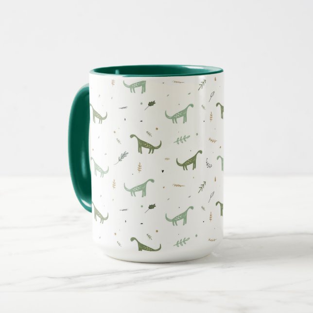 Cute Grönt Dinosaur Mönster Mugg (Framsida vänster)