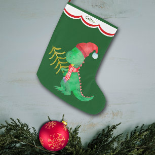 Cute Grönt Dinosaur-Personlig Stor Julstrumpa