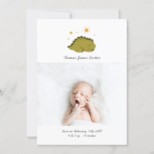 Cute Grönt Dinosaur Photo Collage Birth Meddelande