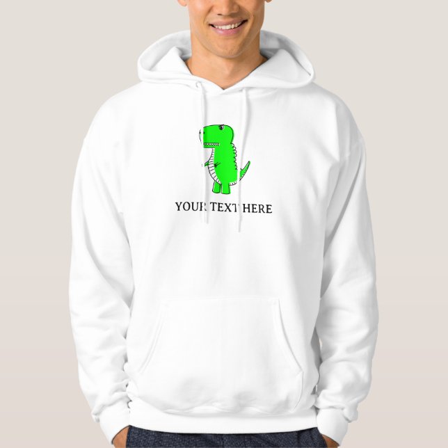 Cute Grönt Dinosaur Teckning Anpassningsbar Text Hoodie (Framsida)