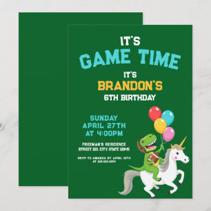 Cute Grönt Dinosaur Unicorn Football Barns födelse Inbjudningar