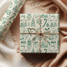 Cute Grönt Doodle Jul Wrapping Papper