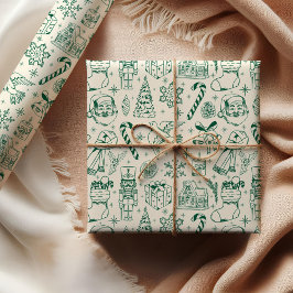 Cute Grönt Doodle Jul Wrapping Papper Presentpapper