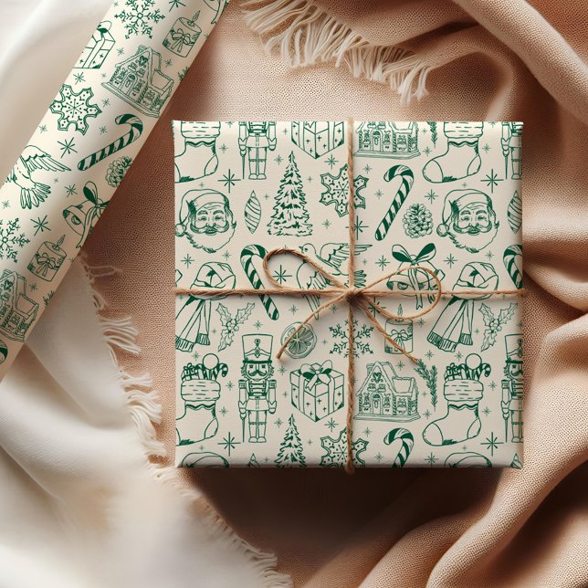 Cute Grönt Doodle Jul Wrapping Papper Presentpapper (Skapare uppladdad)