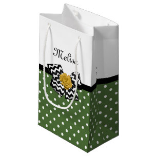 Cute Grönt Dots Gul ros Chevron Bow and Namn