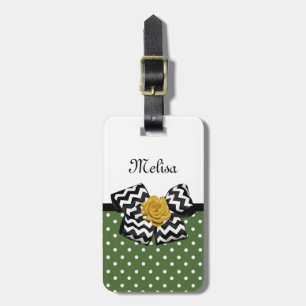 Cute Grönt Dots Gul ros Chevron Bow and Namn Bagagebricka