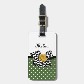 Cute Grönt Dots Gul ros Chevron Bow and Namn Bagagebricka