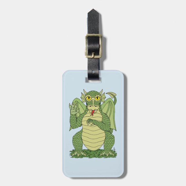 Cute Grönt Dragon Bagagebricka (Vertikal Framsida)