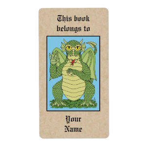 Cute Grönt Dragon Bookplate Fraktsedel