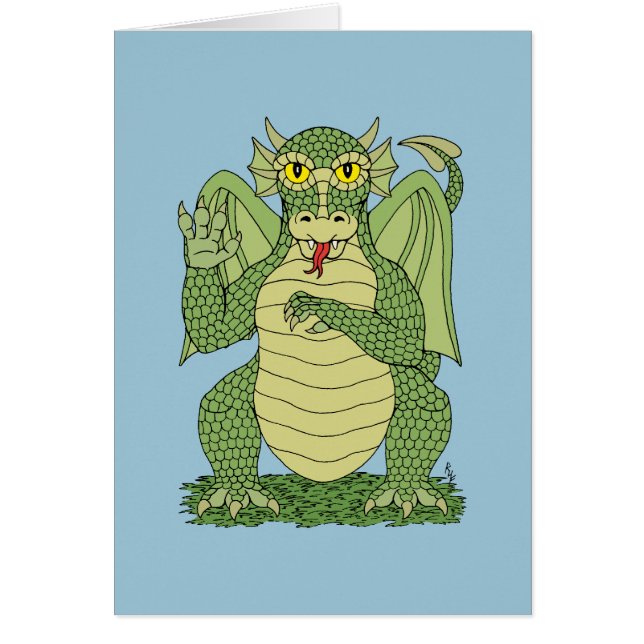 Cute Grönt Dragon Hälsningskort (Framsidan)