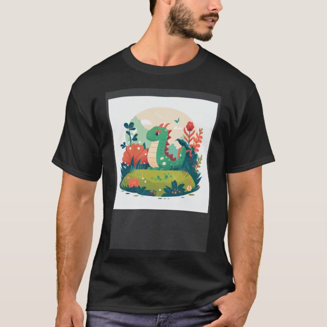 Cute Grönt Dragon i en trädgårdsskog T Shirt (Framsida)