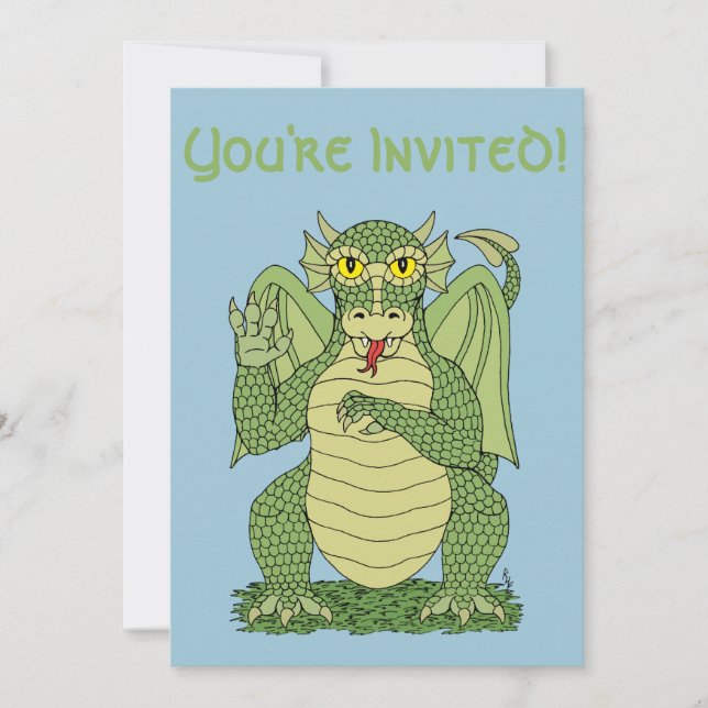 Cute Grönt Dragon Inbjudningar (Framsida)
