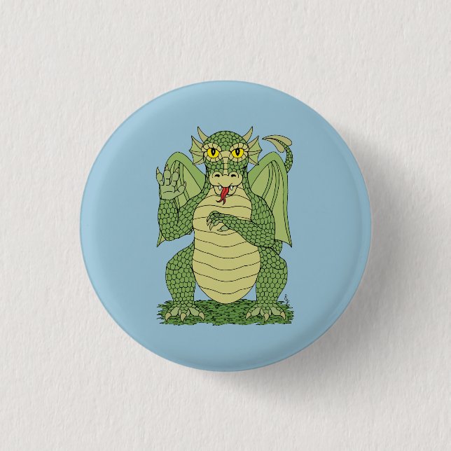 Cute Grönt Dragon Knapp (Framsida)